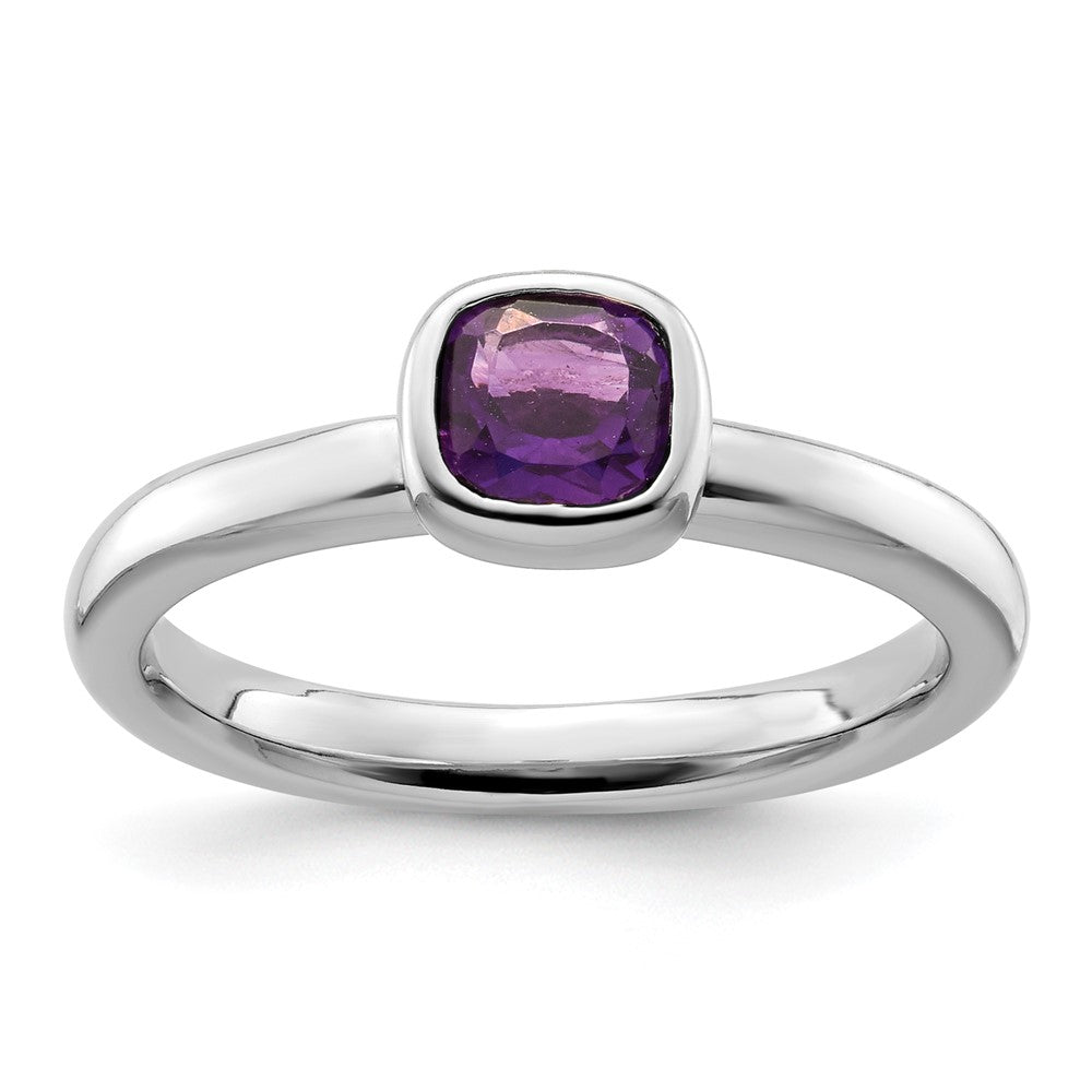 Image of ID 1 Sterling Silver Stackable Expressions Cushion Cut Amethyst Ring