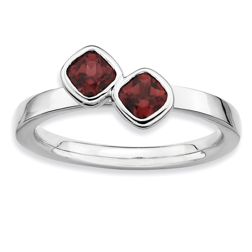 Image of ID 1 Sterling Silver Stackable Expressions Dbl Cushion Cut Garnet Ring