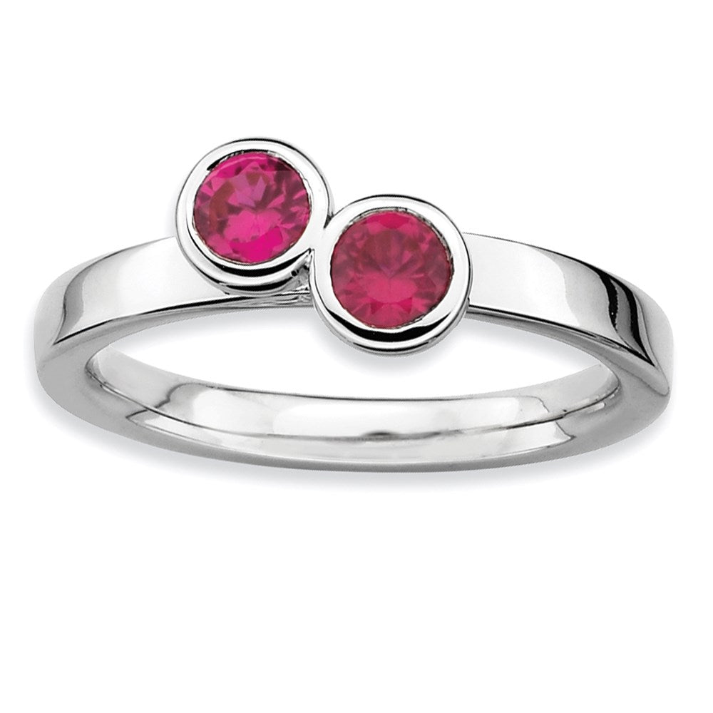 Image of ID 1 Sterling Silver Stackable Expressions Dbl Round Created Ruby Ring