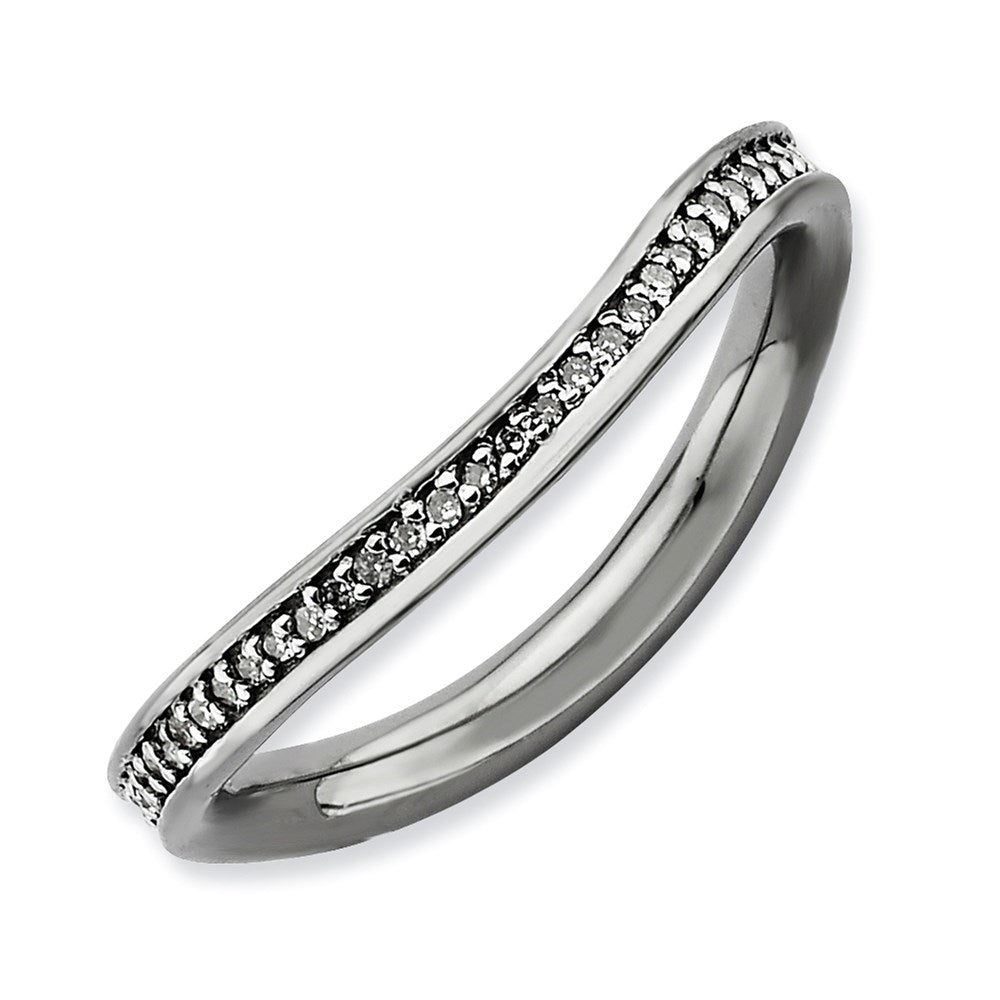 Image of ID 1 Sterling Silver Stackable Expressions & Diamonds Black-plated Wave Ring