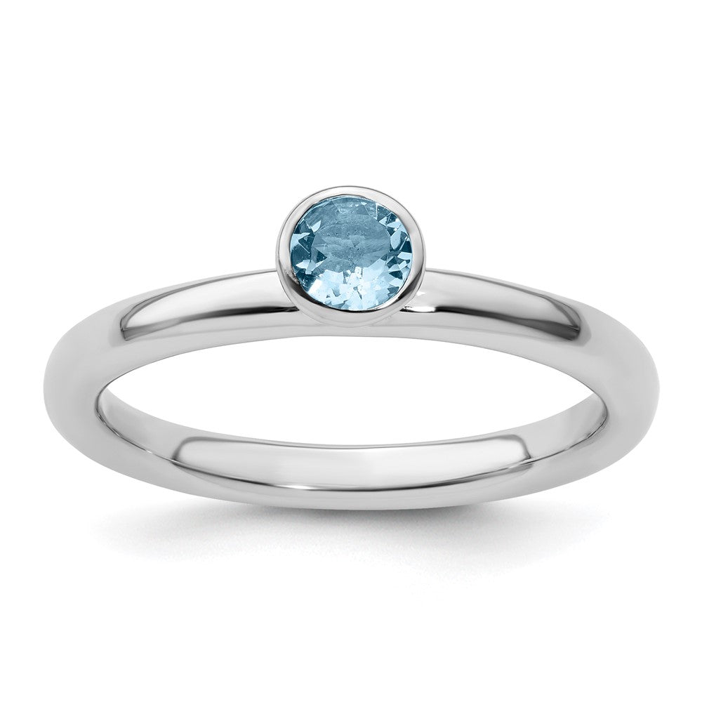 Image of ID 1 Sterling Silver Stackable Expressions High 4mm Round Aquamarine Ring