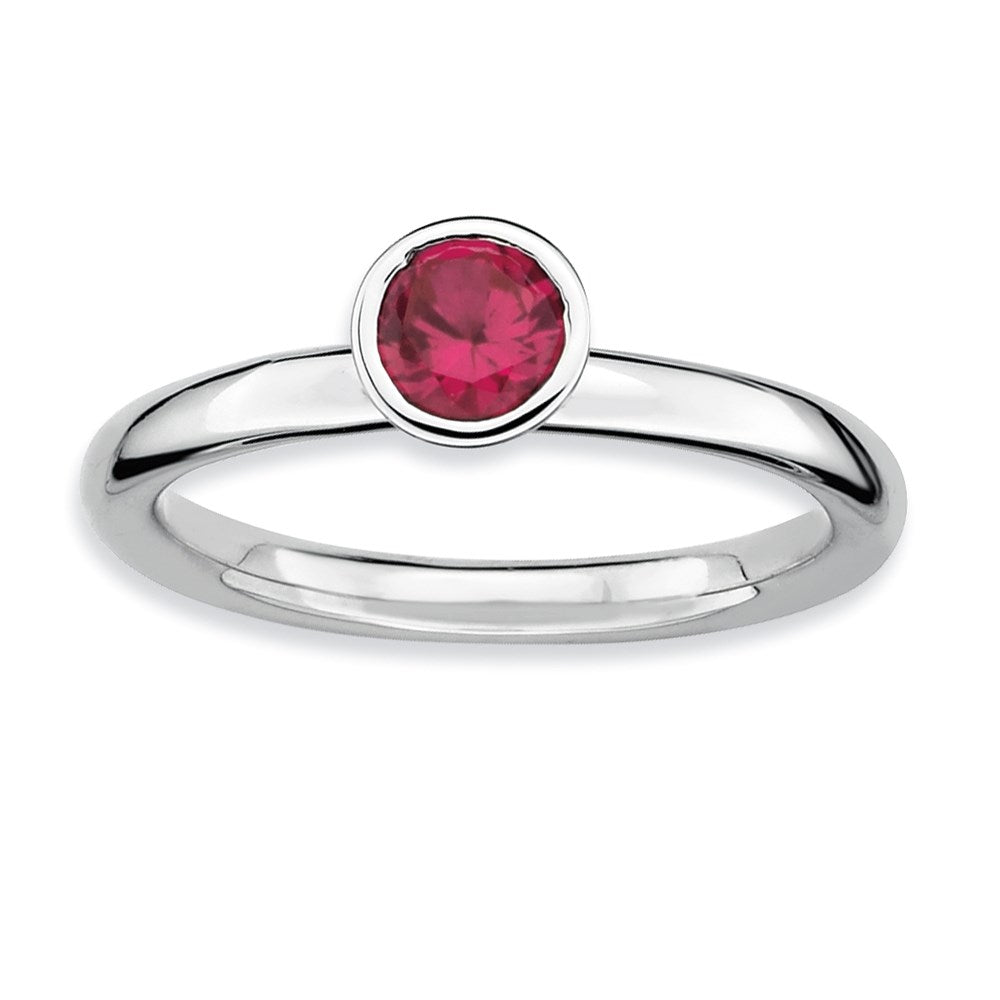 Image of ID 1 Sterling Silver Stackable Expressions High 5mm Round Created Ruby Ring