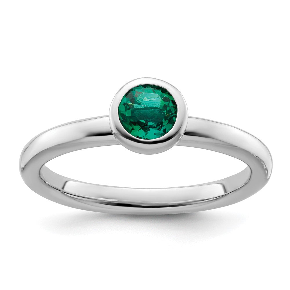 Image of ID 1 Sterling Silver Stackable Expressions Low 5mm Round Cr Emerald Ring