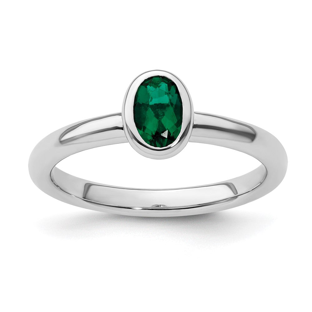 Image of ID 1 Sterling Silver Stackable Expressions Oval Created Emerald Ring