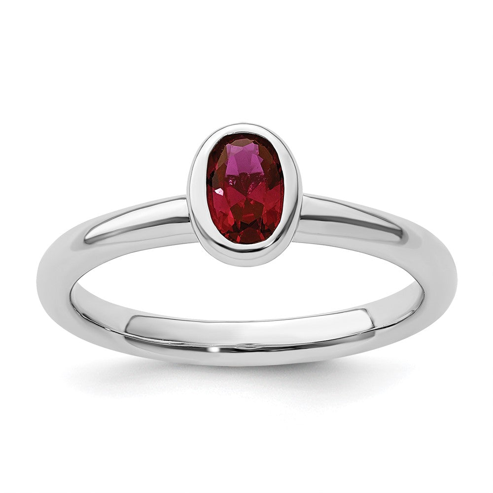 Image of ID 1 Sterling Silver Stackable Expressions Oval Created Ruby Ring