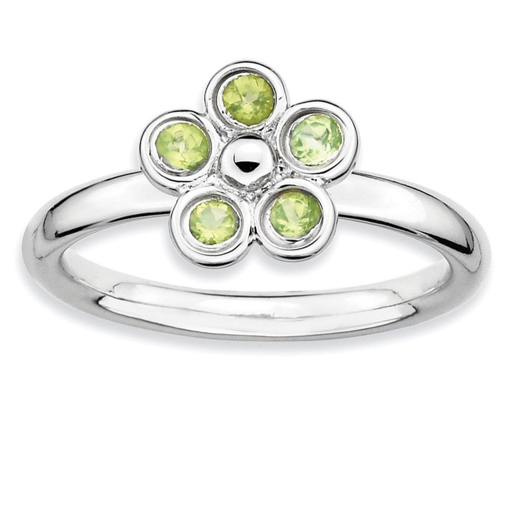 Image of ID 1 Sterling Silver Stackable Expressions Peridot Flower Ring