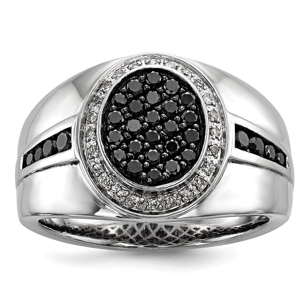 Image of ID 1 Sterling Silver White & Black Diamond Oval Men's Ring