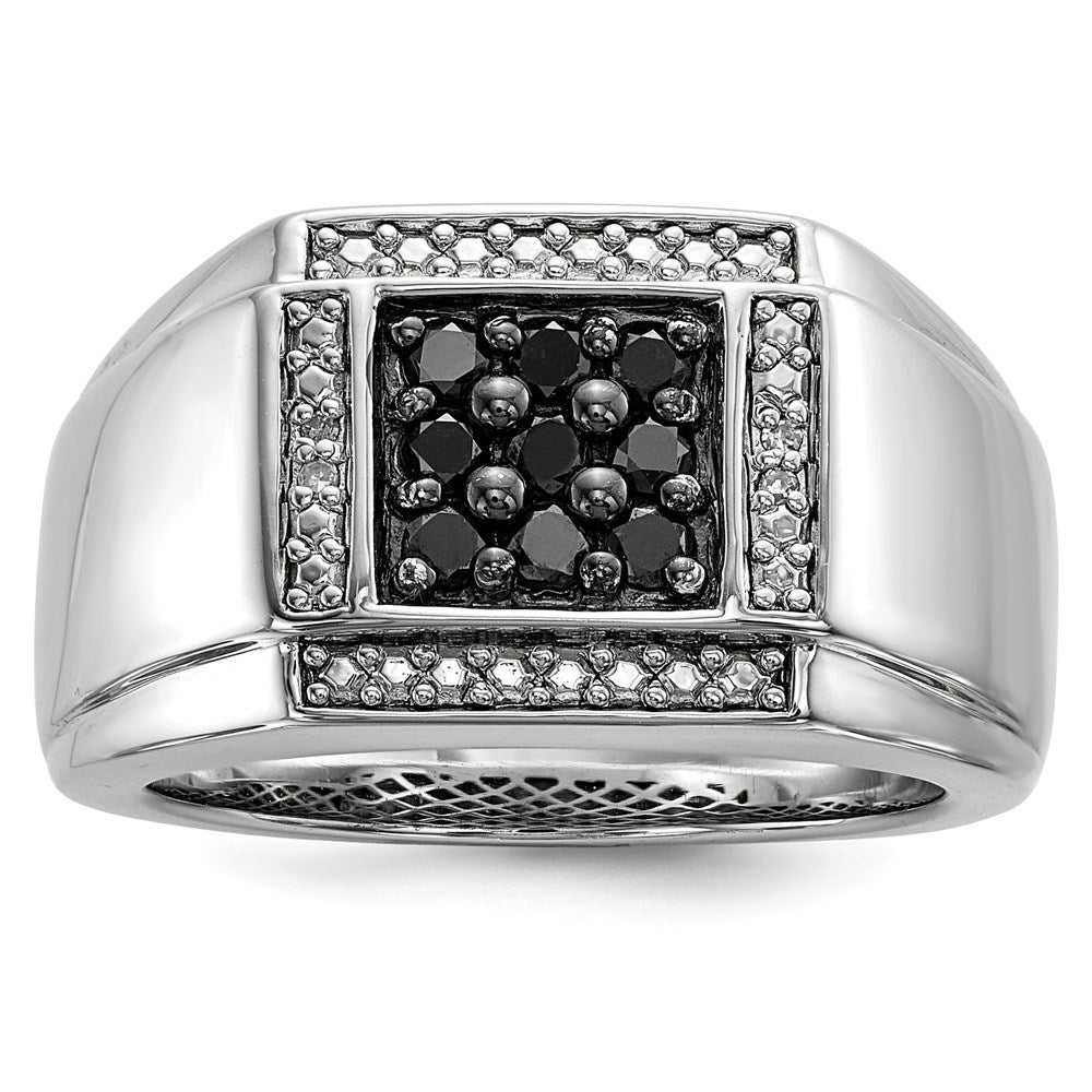 Image of ID 1 Sterling Silver White & Black Diamond Square Men's Ring