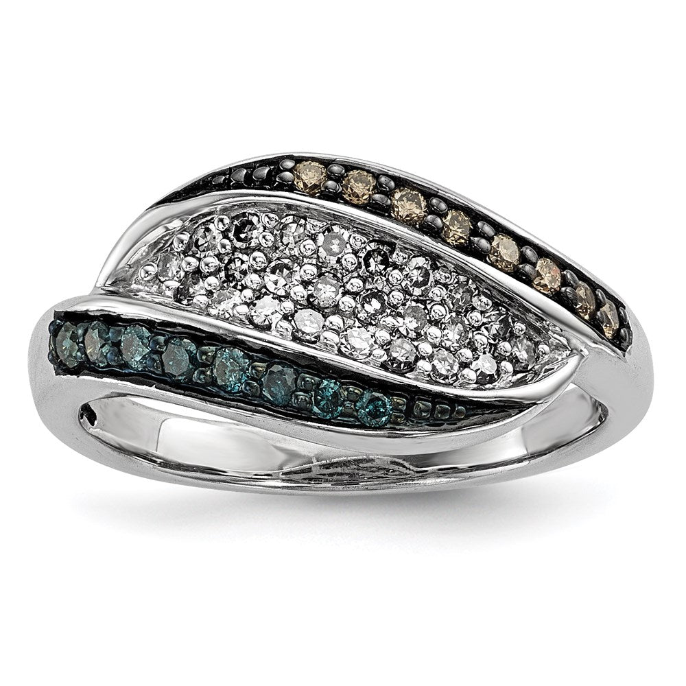 Image of ID 1 Sterling Silver White Champagne & Blue Diamond Antiqued Ring