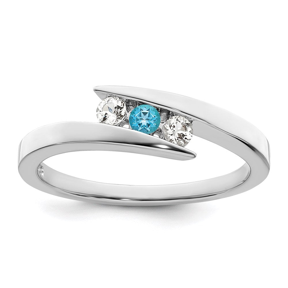 Image of ID 1 Survivor Collection Sterling Silver Rhodium-plated White and Blue Swarovski Topaz Circle of Strength Ring