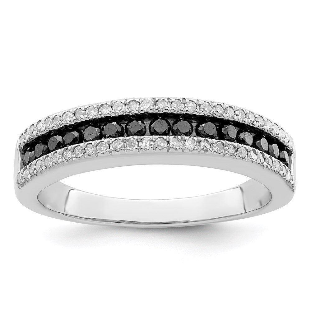 Image of ID 1 White Night Sterling Silver Rhodium-plated Black and White Diamond Band
