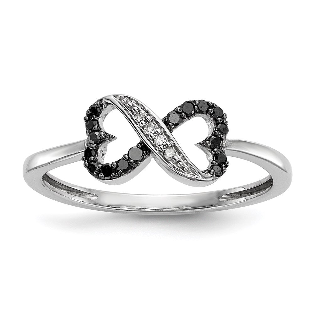 Image of ID 1 White Night Sterling Silver Rhodium-plated Black and White Diamond Double Heart Infinity Ring