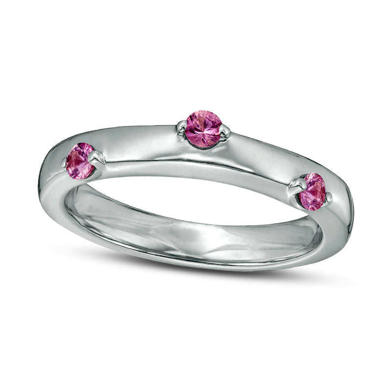 Image of ID 1 ZALES x SCAD Pink Sapphire Three Stone Scatter Ring in Sterling Silver