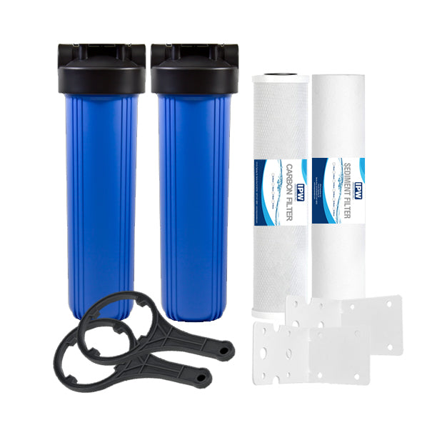 Image of ID 1190373416 2 Stage Whole House Water Filter System w- 20-Inch Big Blue Housing -1 Inch Inlet-Outlet and 45"x20" 5 Micron PP + Carbon Filters