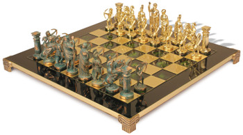Image of ID 1202985444 Archers Theme Chess Set with Brass & Green Copper Pieces - Green Board