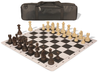 Image of ID 1223059380 German Knight Carry-All Plastic Chess Set Brown & Natural Wood Grain Pieces with Lightweight Floppy Board - Black