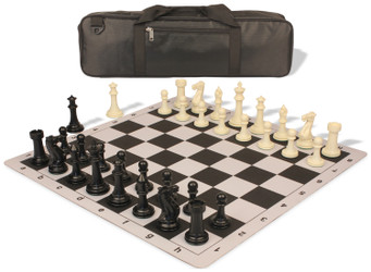 Image of ID 1223059397 Executive Carry-All Plastic Chess Set Black & Ivory Pieces with Lightweight Floppy Board - Black