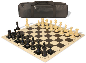 Image of ID 1234770420 Conqueror Carry-All Plastic Chess Set Black & Camel Pieces with Vinyl Rollup Board - Black