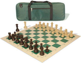 Image of ID 1235535906 German Knight Deluxe Carry-All Plastic Chess Set Wood Grain Pieces with Vinyl Roll-up Board & Bag - Green