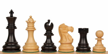 Image of ID 1235708545 Deluxe Old Club Staunton Chess Set with Ebonized & Boxwood Pieces - 375" King