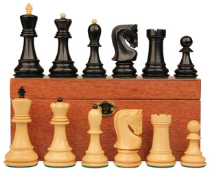 Image of ID 1237400140 Zagreb Series Chess Set Ebonized & Boxwood Pieces with Classic Mahogany Board & Box - 3875" King