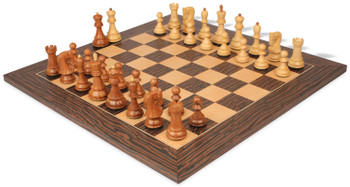 Image of ID 1238993224 Zagreb Series Chess Set Acacia & Boxwood Pieces with Deluxe Tiger Ebony & Maple Board - 3875" King