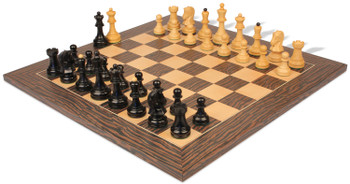 Image of ID 1241203919 Dubrovnik Series Chess Set Ebony & Boxwood Pieces with Deluxe Tiger Ebony & Maple Board - 39" King