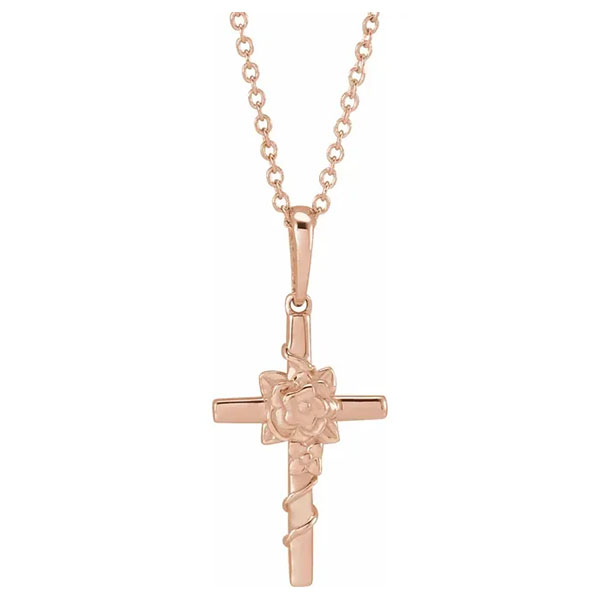 Image of ID 1247857123 14k rose gold rose cross vine necklace