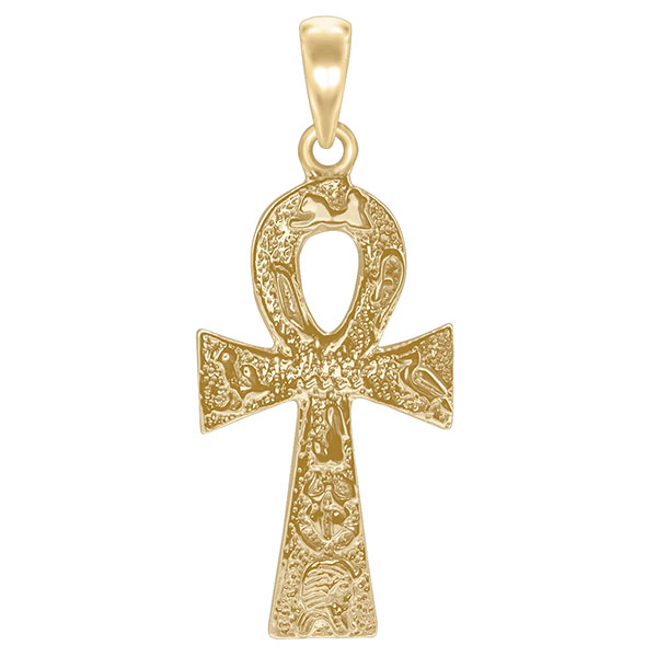 Image of ID 1247857134 textured 14k gold ankh cross pendant