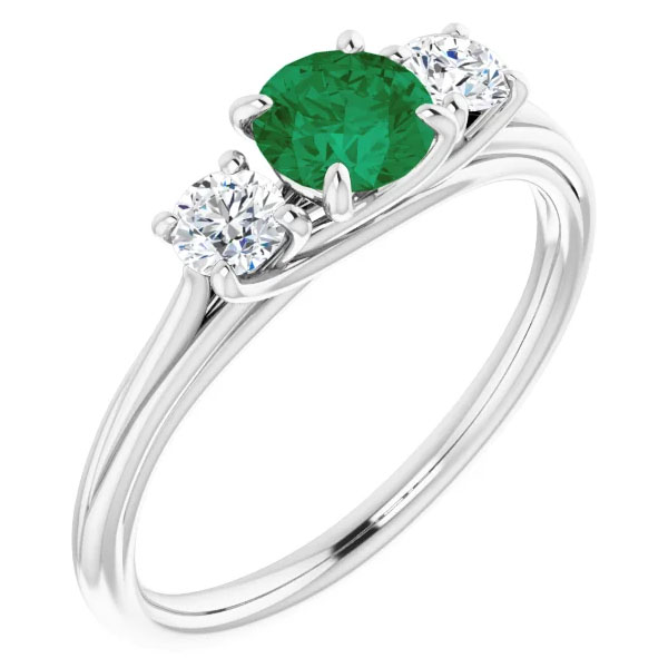 Image of ID 1247857159 three stone "AA" rated emerald and diamond ring