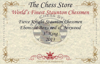 Image of ID 1255961300 Fierce Knight Staunton Chess Set Ebonized & Boxwood Pieces with Mahogany Chess Box  - 3" King