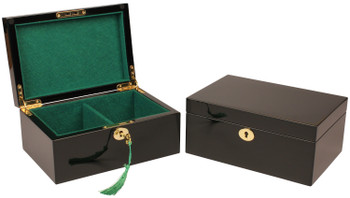 Image of ID 1256823337 Classic Black Chess Piece Box with Green Felt Lining - Large
