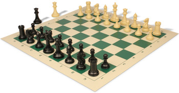 Image of ID 1267551543 Conqueror Deluxe Carry-All Plastic Chess Set Black & Camel Pieces with Rollup Board - Lime Green
