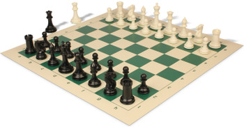 Image of ID 1267551544 Conqueror Deluxe Carry-All Plastic Chess Set Black & Ivory Pieces with Rollup Board - Lime Green