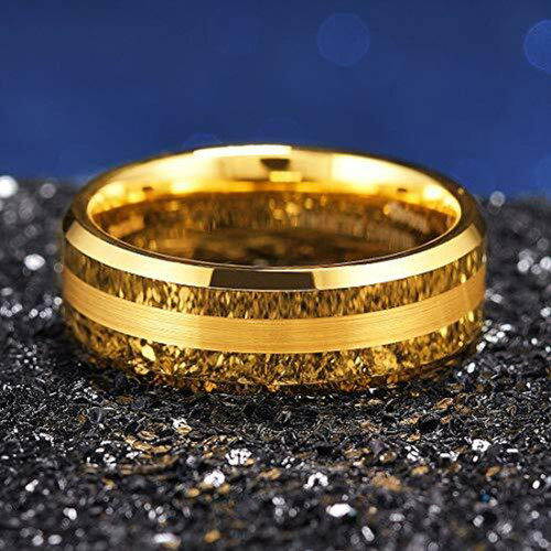 Image of ID 1269469172 Men's Tungsten Wedding Band (8mm) Gold Tone with Matte Finish Stripe Comfort Fit