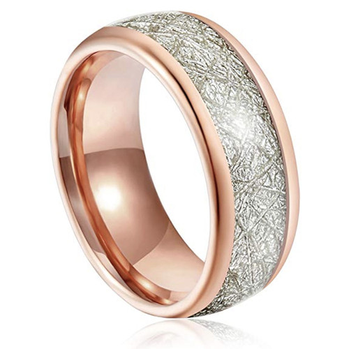 Image of ID 1269469174 Women's or Men's Tungsten Wedding Band (8mm) Rose Gold Inspired Meteorite Tungsten Carbide Ring Comfort Fit