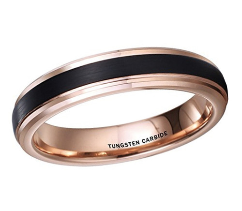 Image of ID 1269947395 Women's Tungsten Wedding Band (4mm) Black Matte Finish Top with Rose Gold Edges Tungsten Carbide Ring