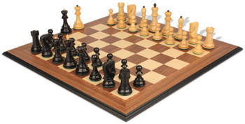 Image of ID 1274095454 Zagreb Series Chess Set Ebonized & Boxwood Pieces with Walnut Molded Chess Board - 325" King