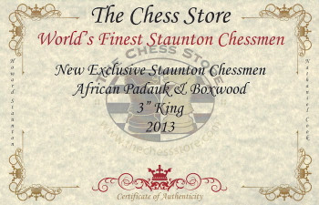 Image of ID 1274479581 New Exclusive Staunton Chess Set with Padauk & Boxwood Pieces - 3" King
