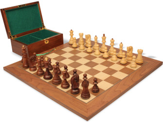 Image of ID 1278069065 Zagreb Series Chess Set Golden Rosewood & Boxwood Pieces with Walnut & Maple Delux Board & Box - 3875" King
