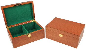 Image of ID 1280235528 Classic Mahogany Chess Piece Box With Green Felt Lining- Medium