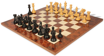 Image of ID 1282106083 Copenhagen Staunton Chess Set Ebony & Boxwood with Walnut Burl Chess Board