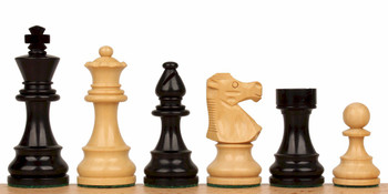 Image of ID 1302922908 French Lardy Staunton Chess Set with Ebonized & Boxwood Pieces - 375" King