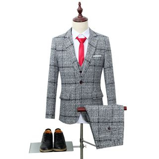 Image of ID 1312515941 Suit Set: Plaid Blazer + Vest + Dress Pants