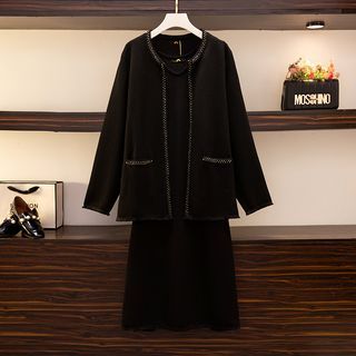 Image of ID 1312600278 Set: Plus Size Sleeveless Midi A-Line Dress + Jacket