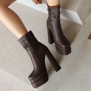 Image of ID 1312623707 Platform High Heel Square Toe Ruched Short Boots