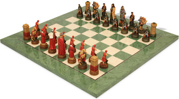 Image of ID 1322433636 The Story of Camelot Theme Chess Set with Green & Erable High Gloss Deluxe Chess Board