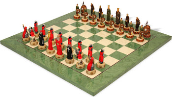 Image of ID 1322433637 English & Scottish Theme Chess Set with Green & Erable High Gloss Deluxe Chess Board