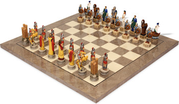 Image of ID 1322433646 Battle of Troy Theme Chess Set with Gray & Erable High Gloss Deluxe Board