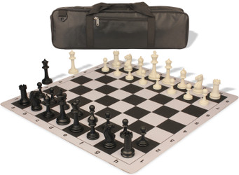 Image of ID 1328361931 Master Series Carry-All Triple Weighted Plastic Chess Set Black & Ivory Pieces with Lightweight Floppy Board - Black